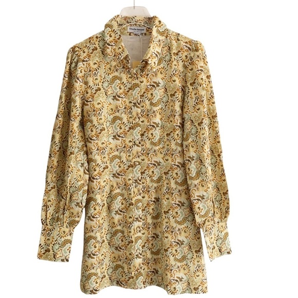 Charlie Holiday Harper Shirt Dress Forest Paisley Medium 6 - Picture 3 of 13